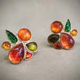 Les Bernard Amber clip on vintage earrings