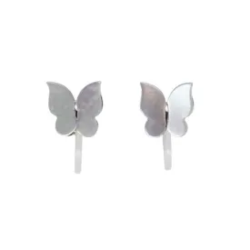 Mother Of Pearl Butterfly Invisible Clip On Stud Earrings (Silver tone)