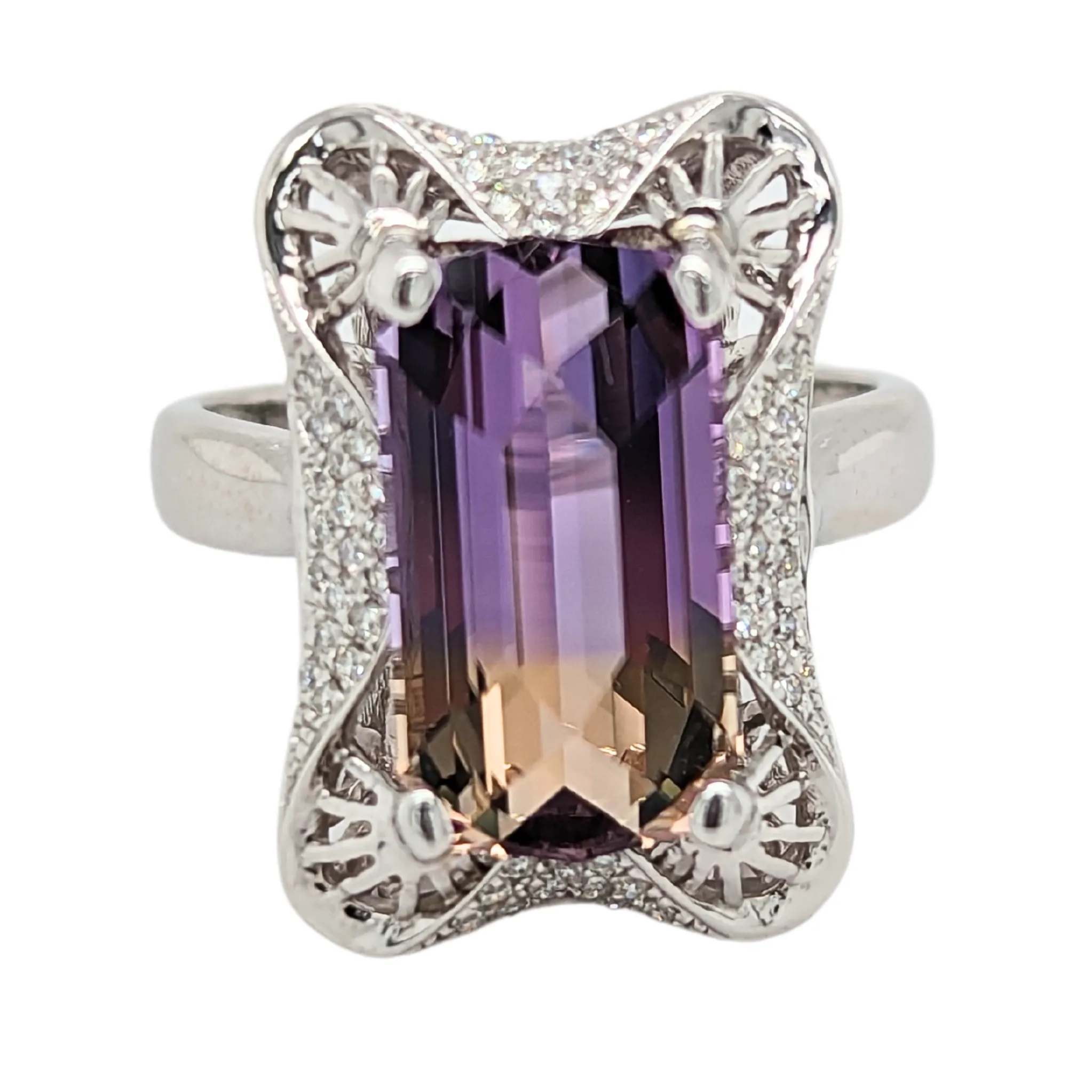 14K White Gold 4.85CT Ametrine and Diamond Statement Ring