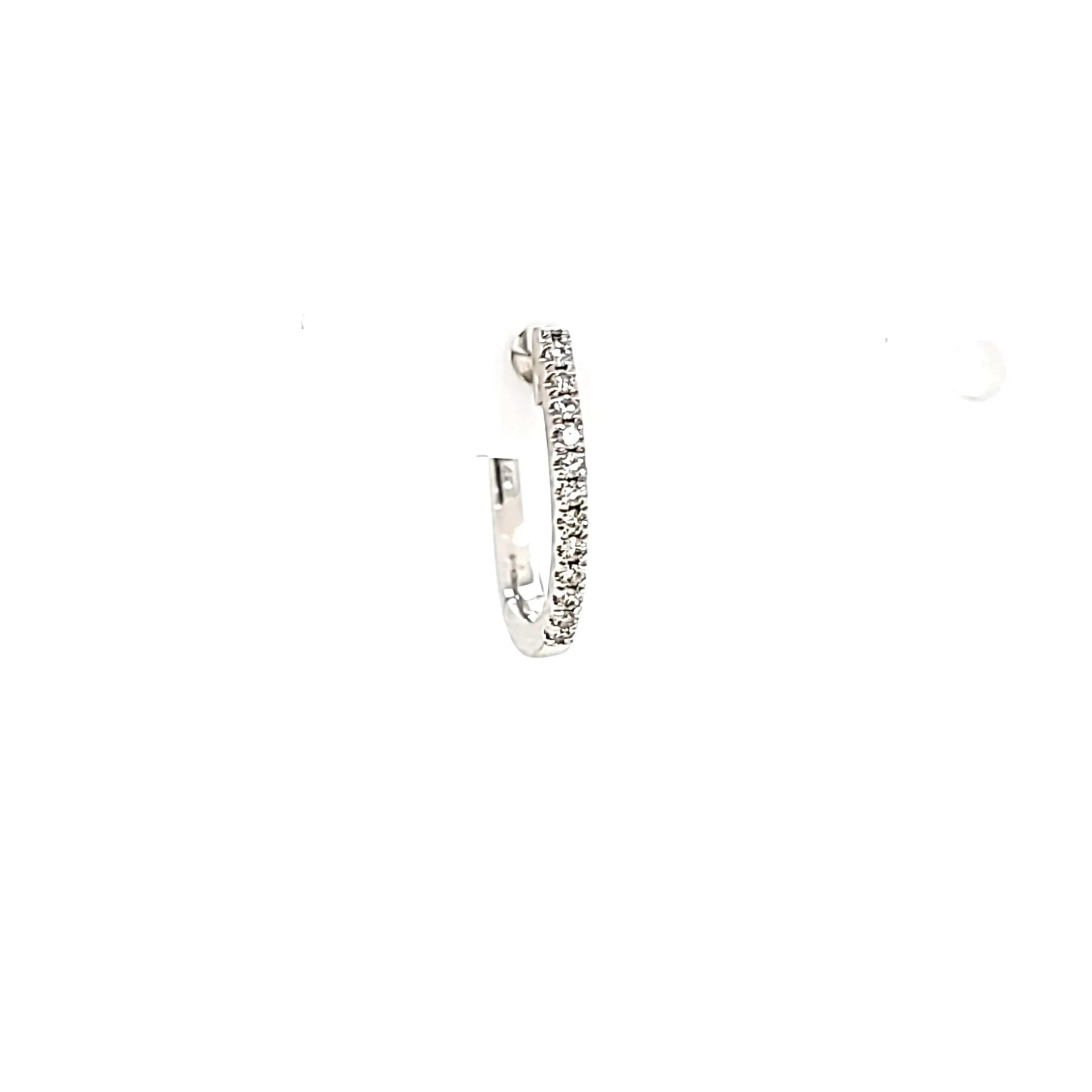 14k White Gold Small Diamond Hoop Earrings (I7557)