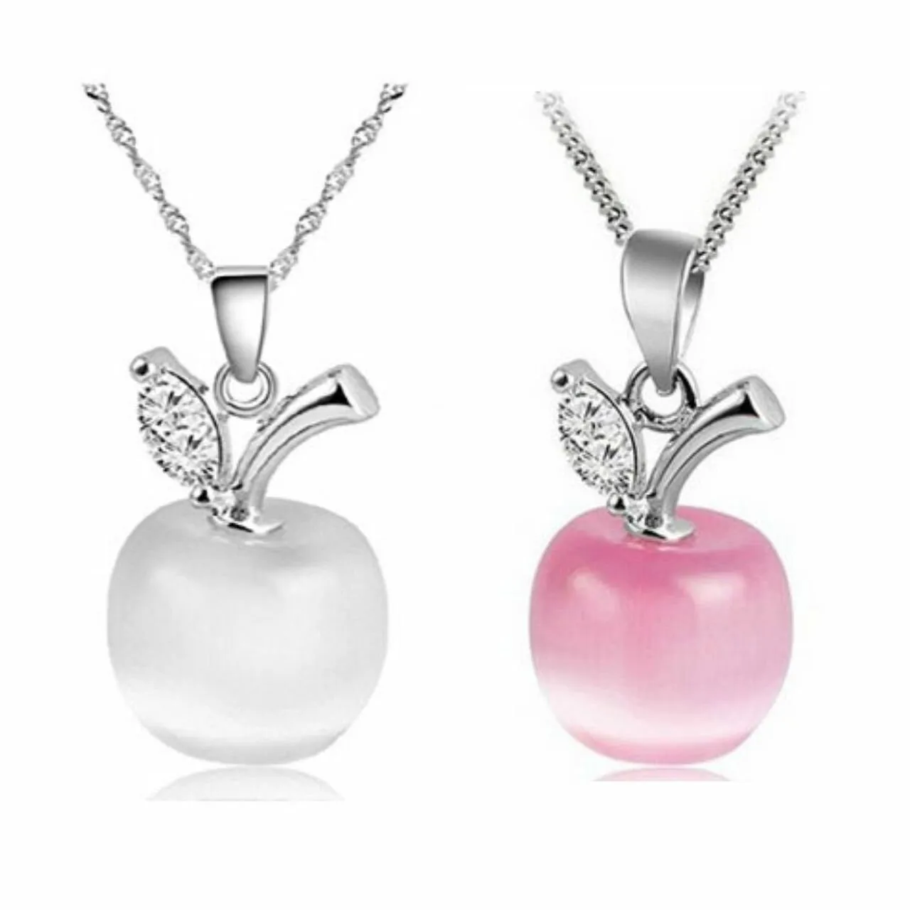 18K White Gold-Plated Opal Apple Pendant Necklaces Set