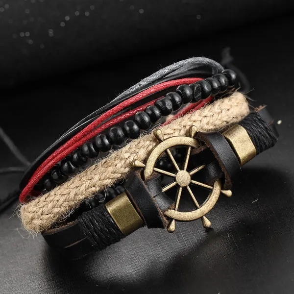 2017 New Brinco Rock Leather Bracelet Men Jewelry Wood Bead Bracelets For Women Vintage Punk Bracelets & Bangles Christmas Gift