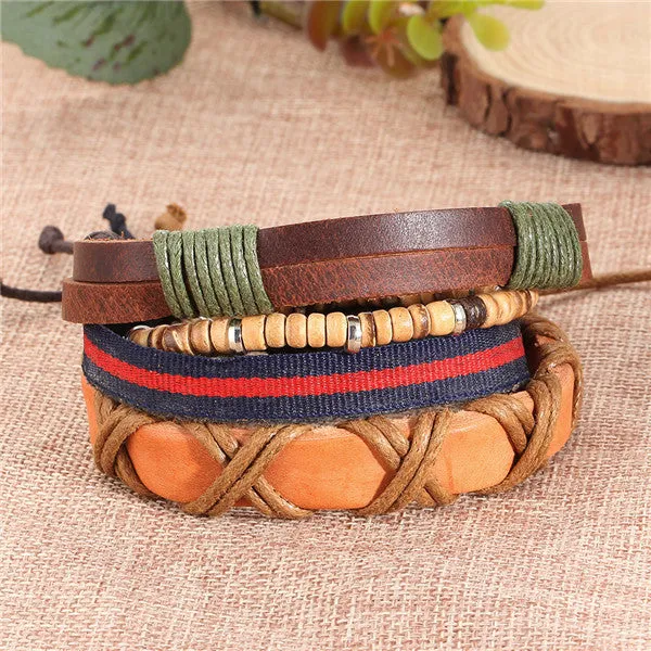 2017 New Brinco Rock Leather Bracelet Men Jewelry Wood Bead Bracelets For Women Vintage Punk Bracelets & Bangles Christmas Gift