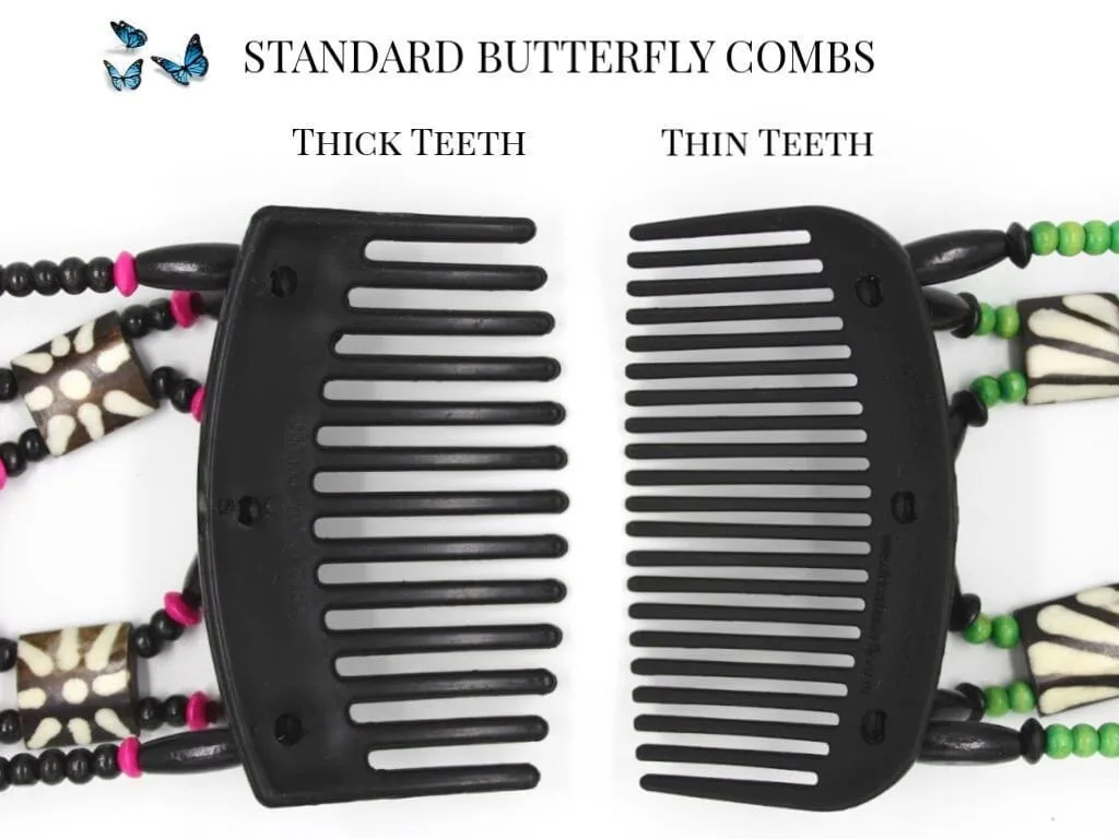 African Butterfly Thick Hair Comb - Flowers Brown 57