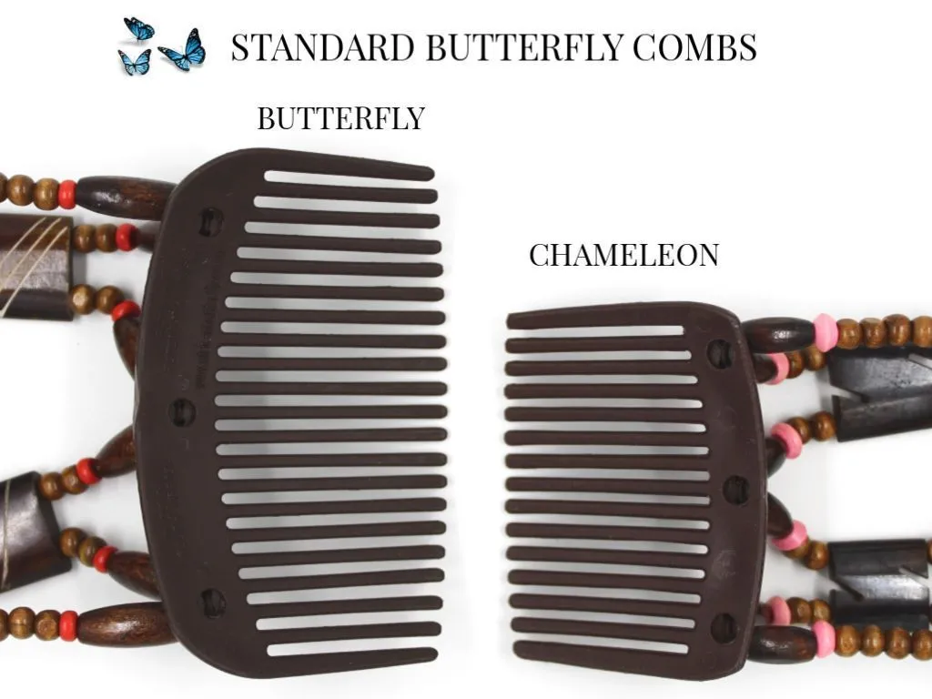 African Butterfly Thick Hair Comb - Gemstone Brown 48