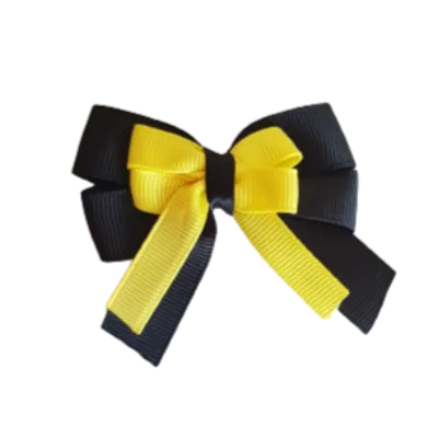 Amore Hair Bow - Plain Colour - Black Base and Centre Ribbon (31 colours Top)