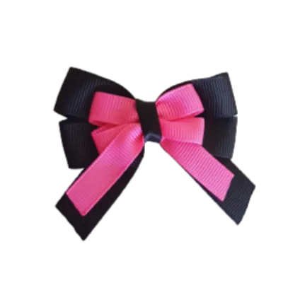 Amore Hair Bow - Plain Colour - Black Base and Centre Ribbon (31 colours Top)