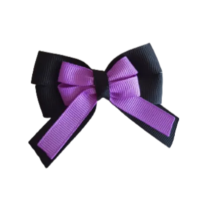 Amore Hair Bow - Plain Colour - Black Base and Centre Ribbon (31 colours Top)