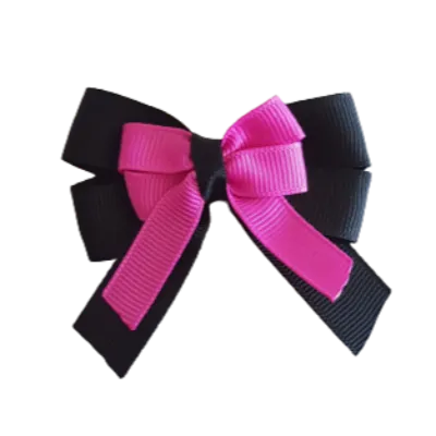 Amore Hair Bow - Plain Colour - Black Base and Centre Ribbon (31 colours Top)