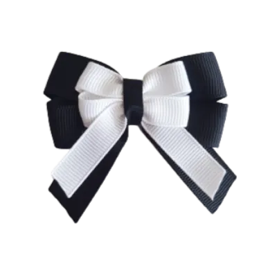 Amore Hair Bow - Plain Colour - Black Base and Centre Ribbon (31 colours Top)