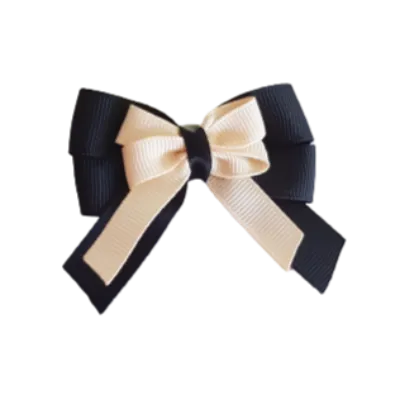 Amore Hair Bow - Plain Colour - Black Base and Centre Ribbon (31 colours Top)