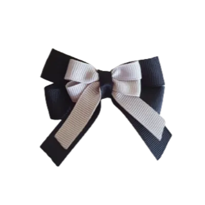 Amore Hair Bow - Plain Colour - Black Base and Centre Ribbon (31 colours Top)