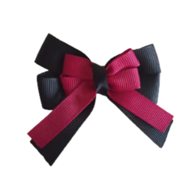 Amore Hair Bow - Plain Colour - Black Base and Centre Ribbon (31 colours Top)