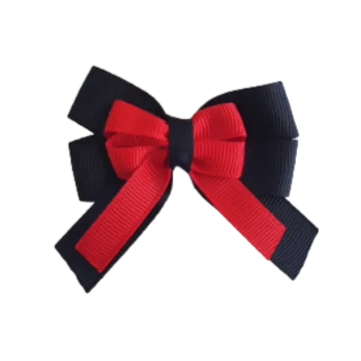 Amore Hair Bow - Plain Colour - Black Base and Centre Ribbon (31 colours Top)