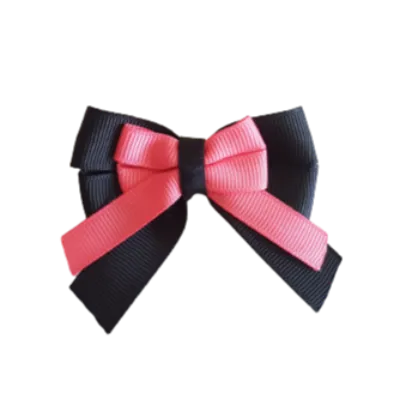 Amore Hair Bow - Plain Colour - Black Base and Centre Ribbon (31 colours Top)