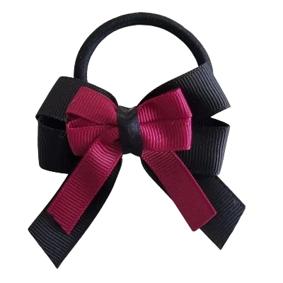 Amore Hair Bow - Plain Colour - Black Base and Centre Ribbon (31 colours Top)