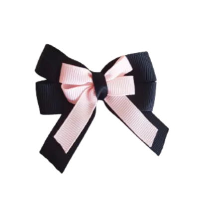 Amore Hair Bow - Plain Colour - Black Base and Centre Ribbon (31 colours Top)