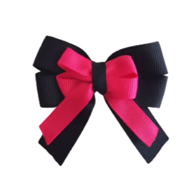 Amore Hair Bow - Plain Colour - Black Base and Centre Ribbon (31 colours Top)