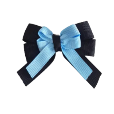 Amore Hair Bow - Plain Colour - Black Base and Centre Ribbon (31 colours Top)