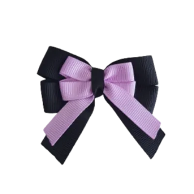 Amore Hair Bow - Plain Colour - Black Base and Centre Ribbon (31 colours Top)