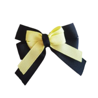 Amore Hair Bow - Plain Colour - Black Base and Centre Ribbon (31 colours Top)