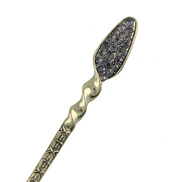 Antique Brass Finish Rhinestone Twist Hair Stick