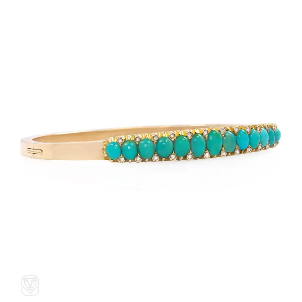 Antique Russian turquoise and diamond bangle