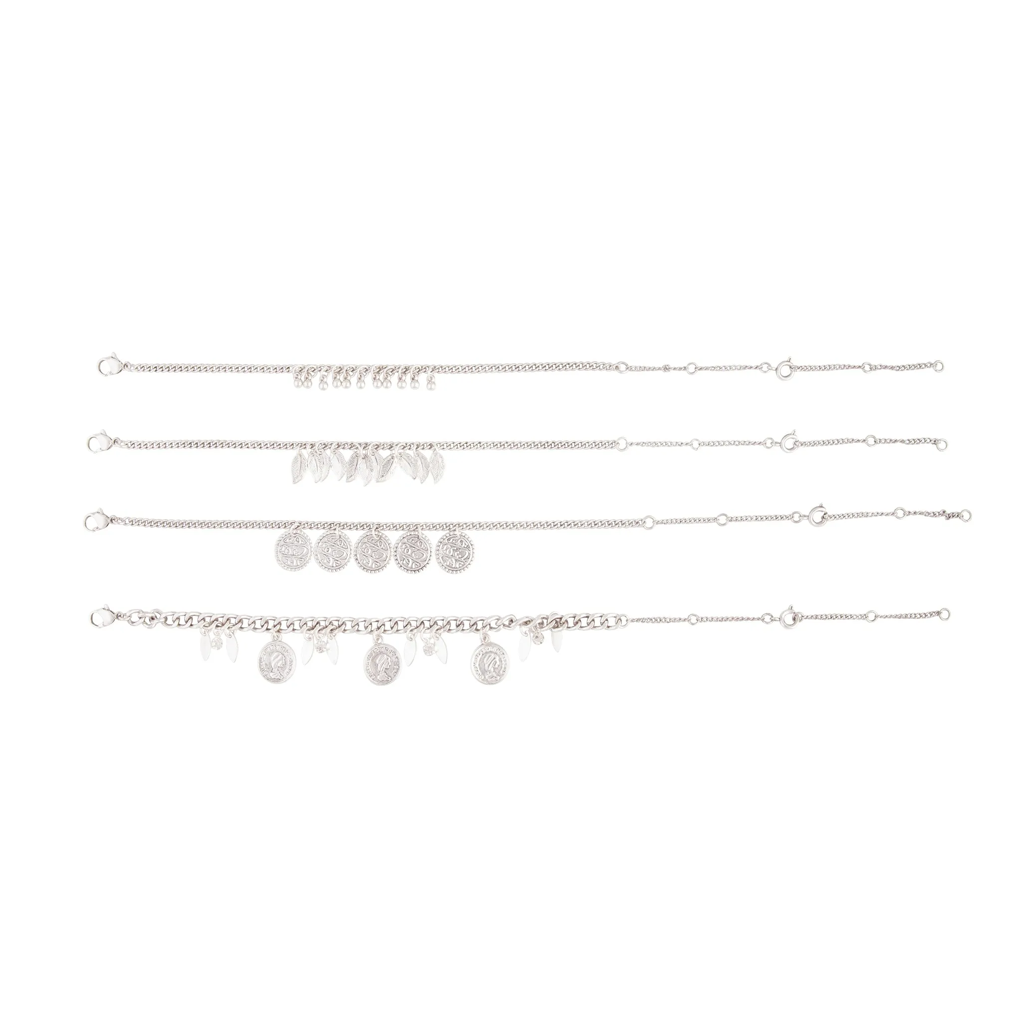 Antique Silver Anklet Bracelet 4-Pack