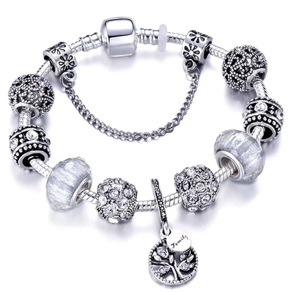 Antique Silver Color Crystal Bracelets & Bangles