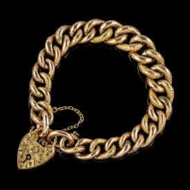 Antique Victorian Curb Bracelet 9ct Gold Heart Padlock Circa 1900