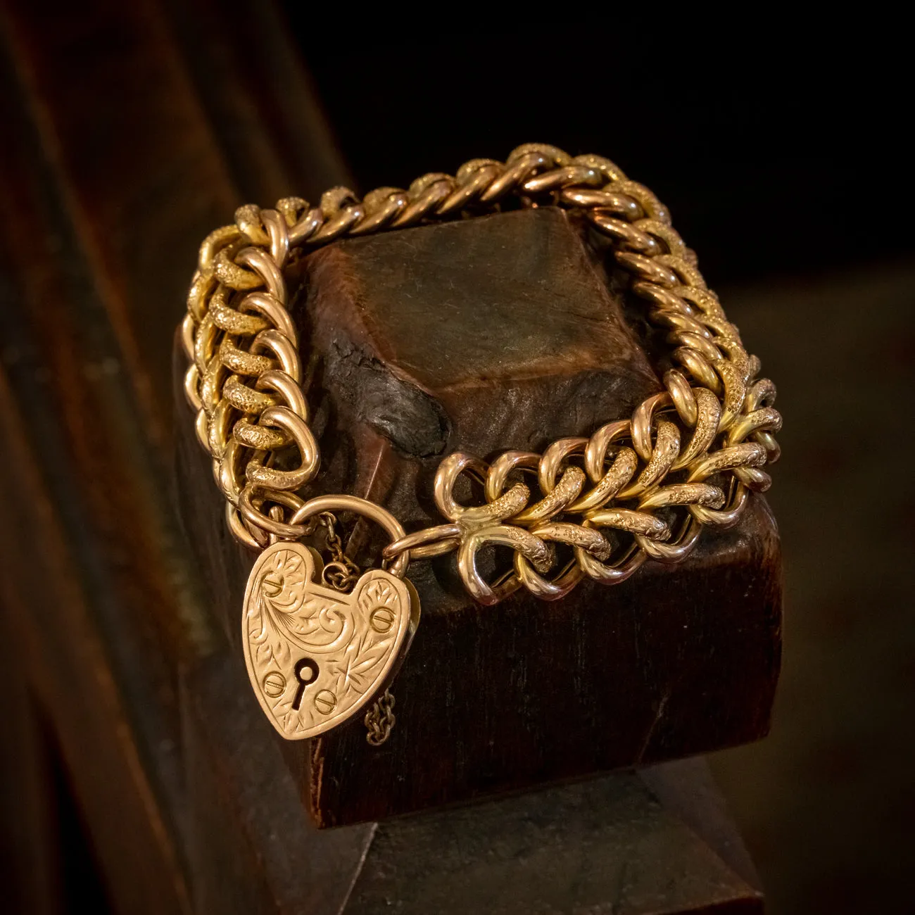 Antique Victorian Gate Bracelet 9ct Gold Heart Padlock