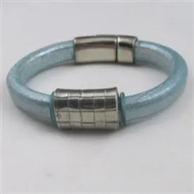 Aqua Leather Bracelet with Pewter Focus