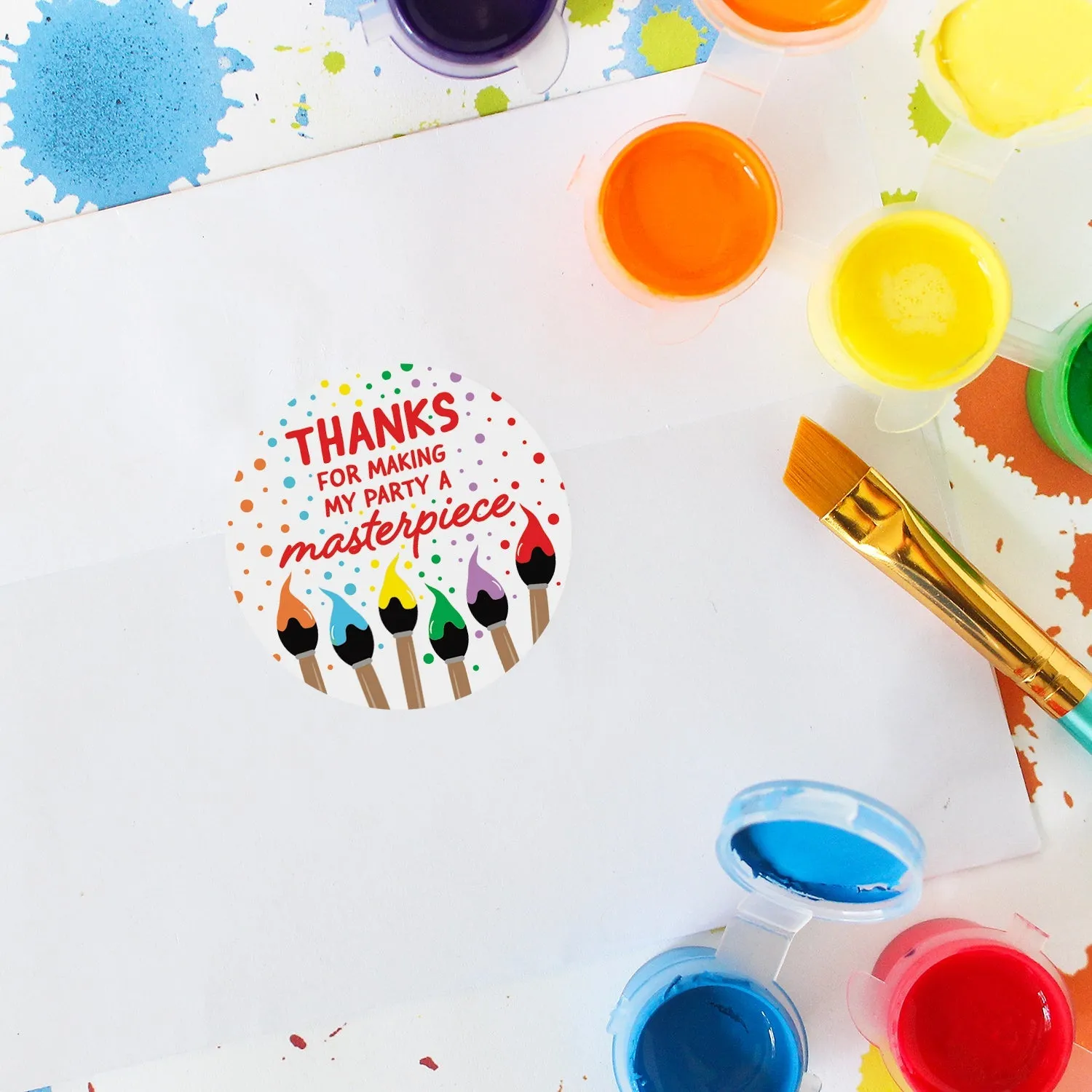 Art & Painting: Kid's Birthday -  Thank You Labels - Paint and  Party - 1.75 in. - 40 Stickers