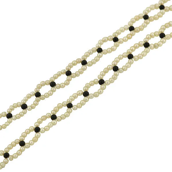 Art Deco Platinum, Natural Pearl & Enamel Bead Necklace w/ Tassel