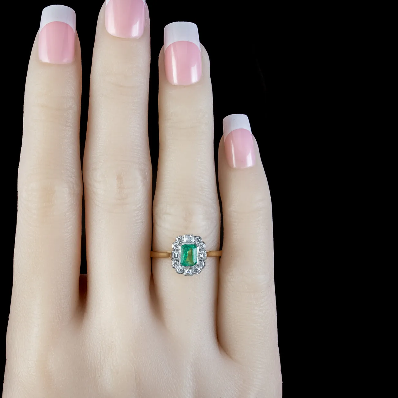 Art Deco Style Emerald Diamond Cluster Ring 0.70ct Emerald