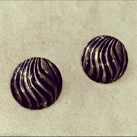 Balenciaga large round black swirl clip on earrings