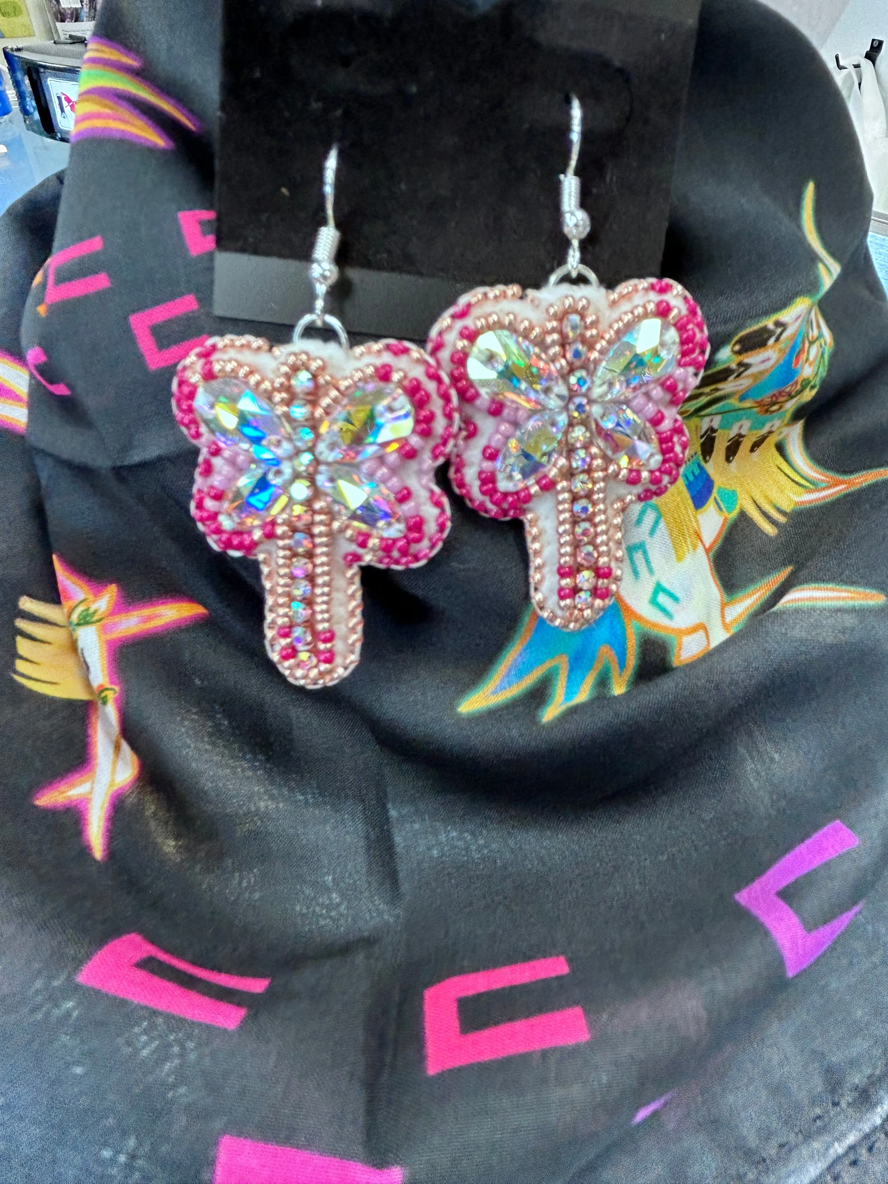 Beaded Dragonfly Earrings Pink