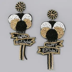 Beaded Earrings, Black Happy Birthday