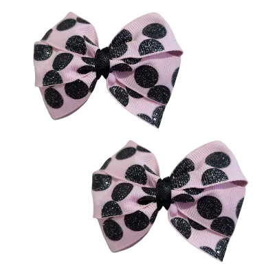 Bella Hair Bow - Pink with Black Glitter 7cm