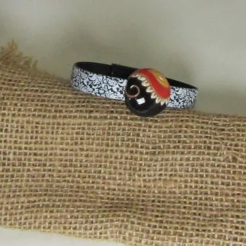 Black & White Bracelet for a Woman with Black & Red Paisley Accent