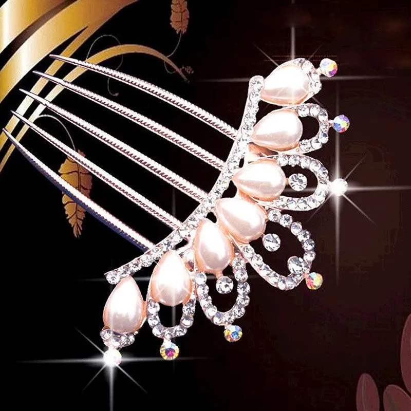 Bride Hairpin Peacock Pearl Flowers Crystal Rhinestone Flower hairpin