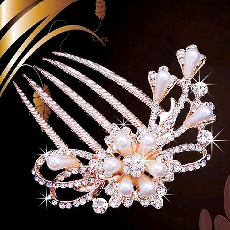 Bride Hairpin Peacock Pearl Flowers Crystal Rhinestone Flower hairpin