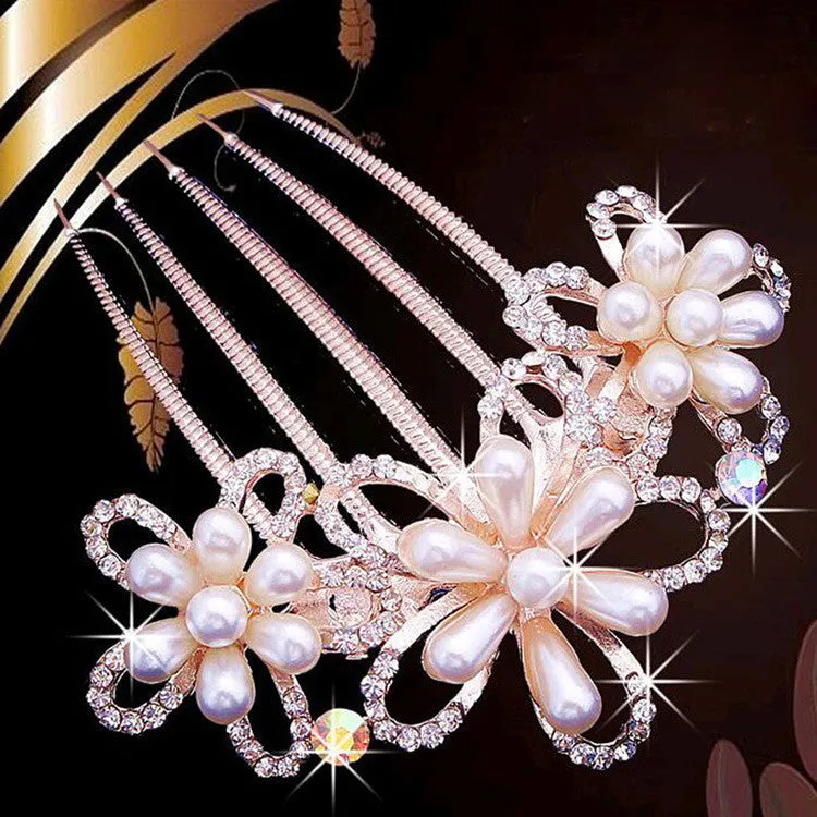 Bride Hairpin Peacock Pearl Flowers Crystal Rhinestone Flower hairpin