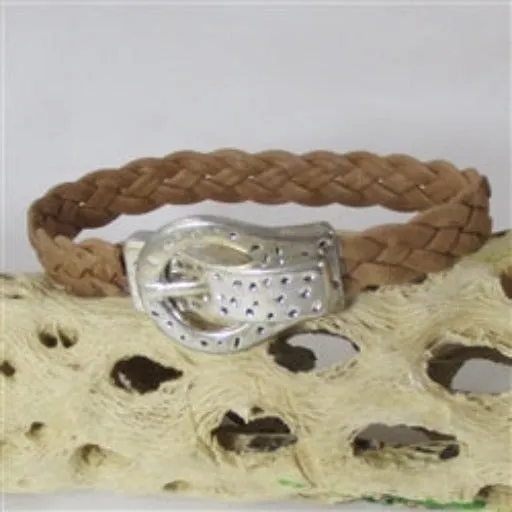 Brown Braided Leather Bracelet Buckle Clasp Unisex