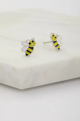 Bumble Bee Stud Earring - Yellow - 925 Sterling Silver