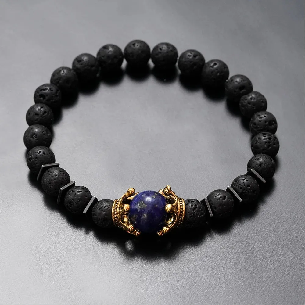 Charm Bracelet for Men Fashion Luxury Antique crown High quality Tiger eye stone bead Bracelets Jewelry Male Pulseira bileklik