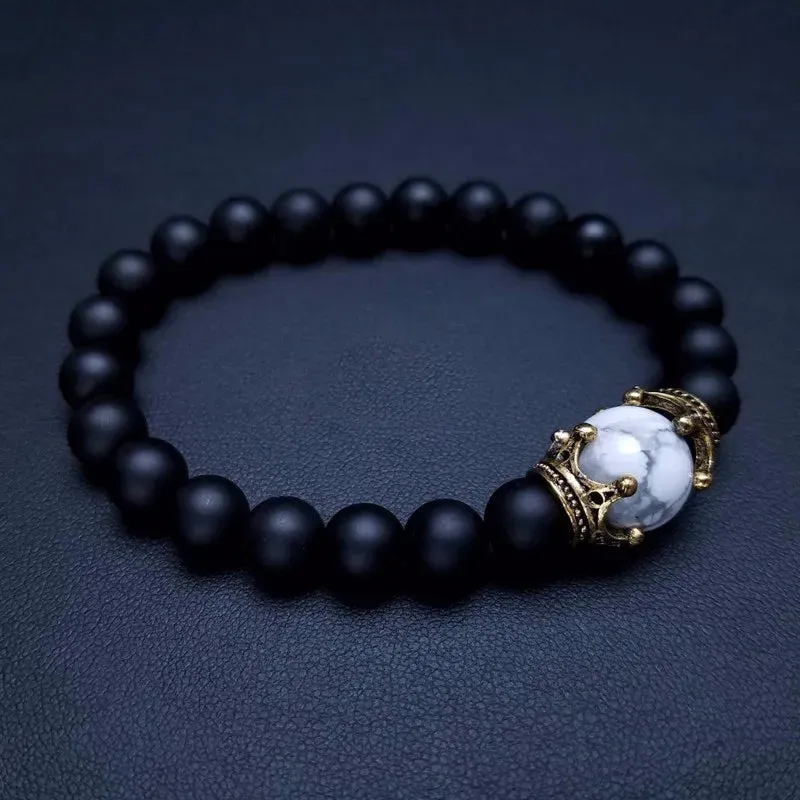 Charm Bracelet for Men Fashion Luxury Antique crown High quality Tiger eye stone bead Bracelets Jewelry Male Pulseira bileklik