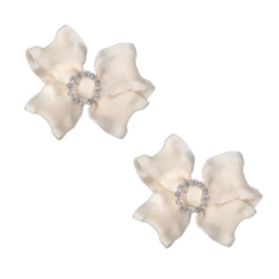 Cherish Hair Bow - Ivory and ruffle bling