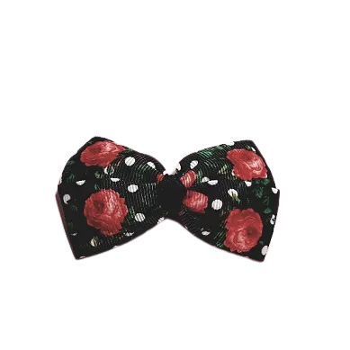 Cherish Hair Bow - Navy with Red Rose