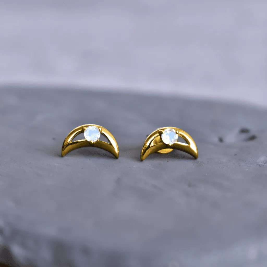 Crescent - Moonstone Studs